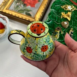 Hand-Painted Kelvin Chen Ladybug Mini Enamel Teapot